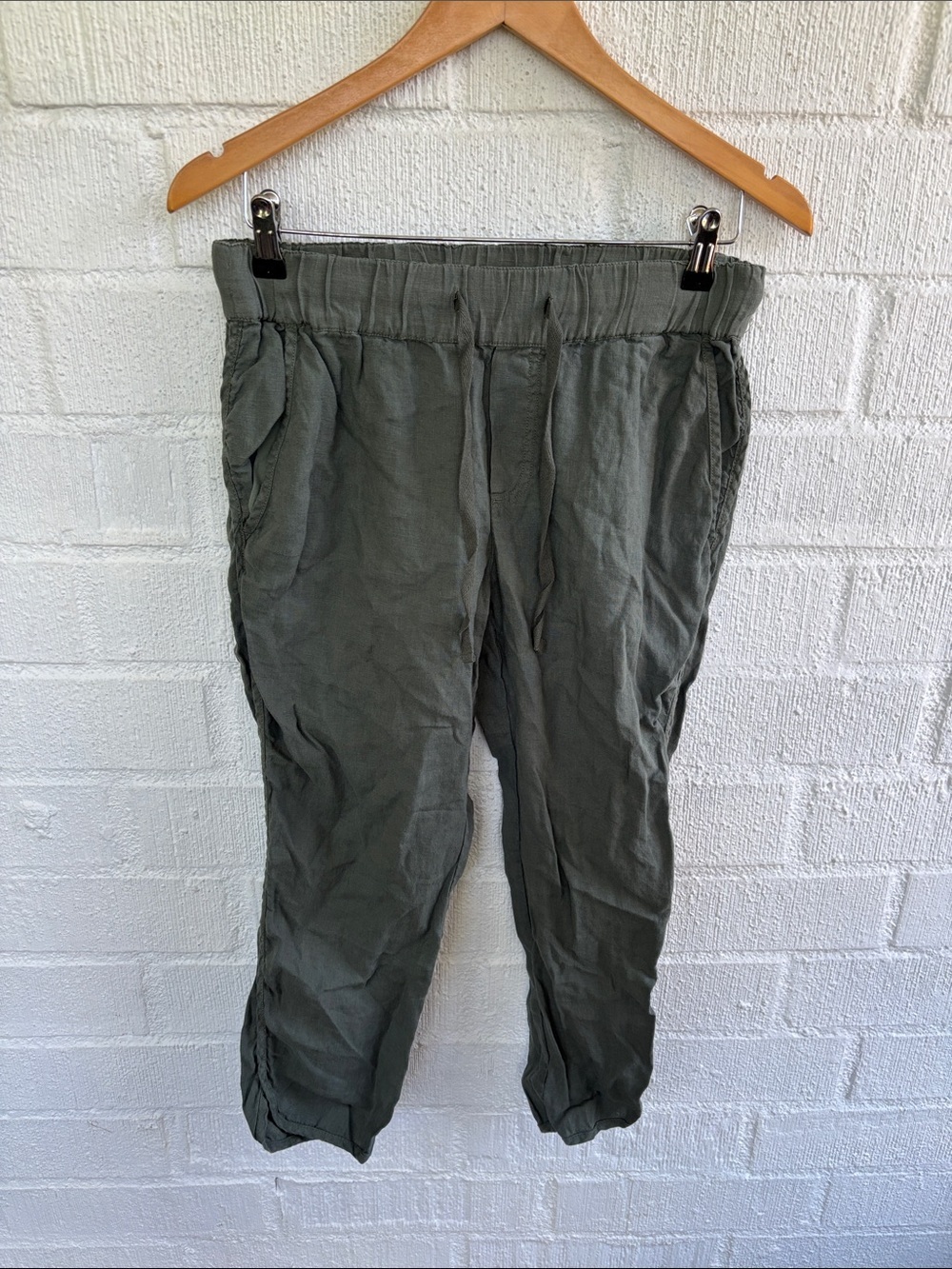 Caslon Linen Casual Elastic-Waist Joggers - Olive Green sz SP